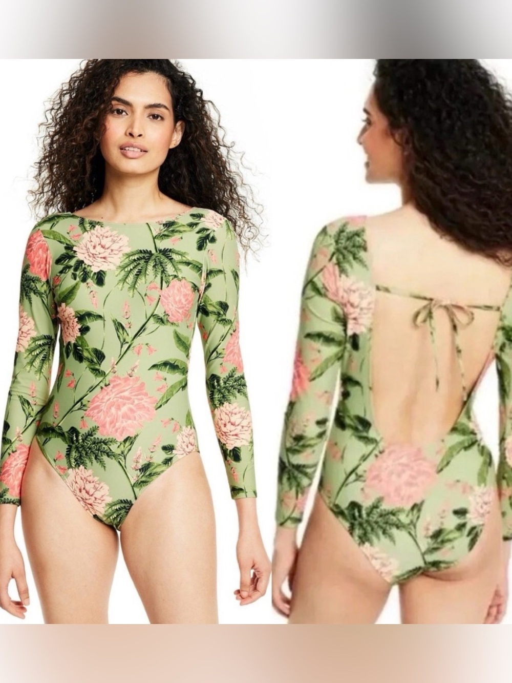 Agua Bendita XXL Target Peony Print Long Sleeve Swim Rash Guard NEW